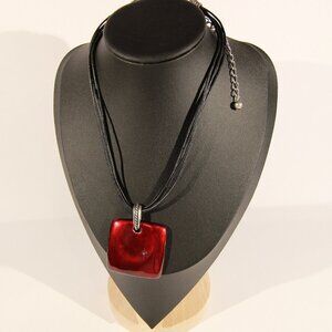 Chico's Red Square with Leather Necklace